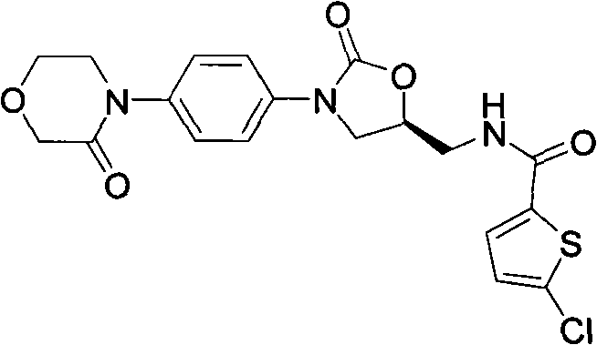 Chemical structure of Rivaroxaban (Formula 7) showing the oxazolidinone core and chlorothiophene moiety