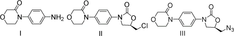 Core synthetic route showing the conversion of compound I to intermediate III via epichlorohydrin ring opening and azide substitution