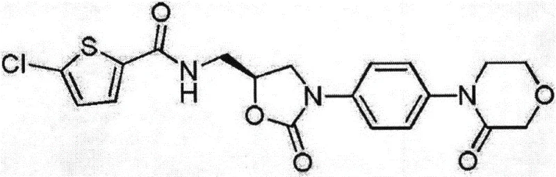Chemical structure of Rivaroxaban showing the core oxazolidinone and thiophene moieties essential for Factor Xa inhibition
