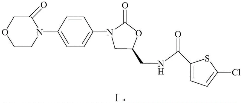 Chemical structure of Rivaroxaban (Formula I) showing the oxazolidinone and thiophene moieties