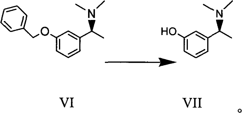 Chemical reaction showing the debenzylation of compound VI to yield the key phenolic intermediate VII