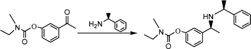 Reaction scheme showing the stereoselective reductive amination of the ketone precursor with (S)-1-phenylethylamine