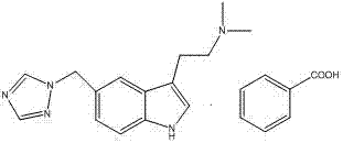 Chemical structure of Rizatriptan Benzoate showing the indole core and triazole side chain