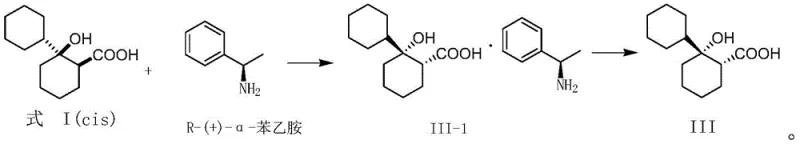 Reaction scheme showing resolution using R-(+)-alpha-phenethylamine for the opposite enantiomer