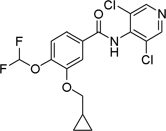 Chemical structure of Roflumilast showing the difluoromethoxy and cyclopropylmethoxy groups