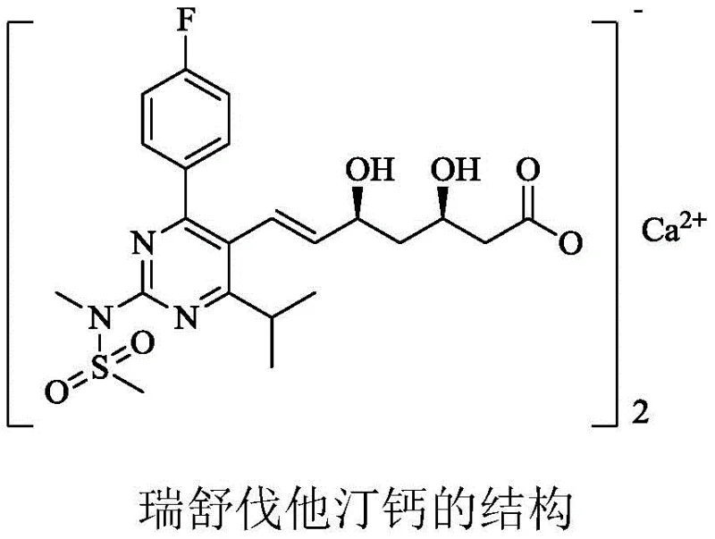 Chemical structure of Rosuvastatin Calcium showing the critical side chain and pyrimidine core