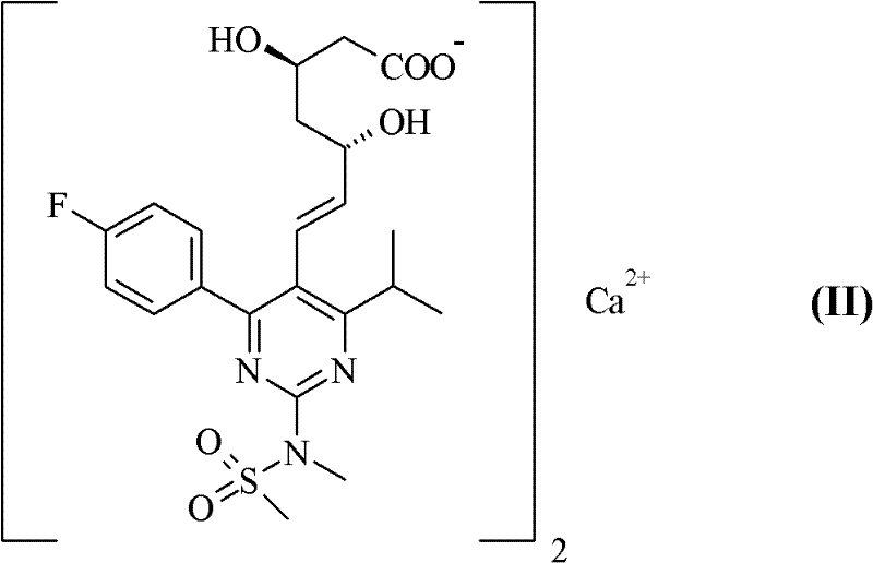 Chemical structure of Rosuvastatin Calcium Salt (Formula II) showing the 2:1 stoichiometry