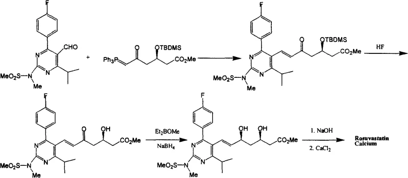 Prior art synthesis route for Rosuvastatin intermediate showing traditional Wittig reaction conditions