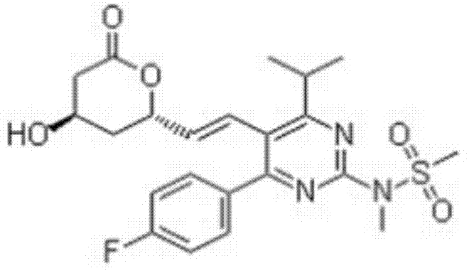 Chemical structure of Rosuvastatin lactone showing the pyrimidine core and lactone side chain