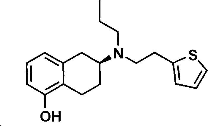 Chemical structure of Rotigotine showing the tetrahydronaphthalene core and thiophene side chain