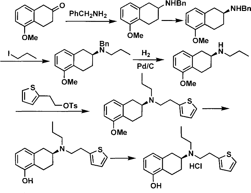 Prior art synthetic route for Rotigotine highlighting toxic reagents and inefficient resolution steps