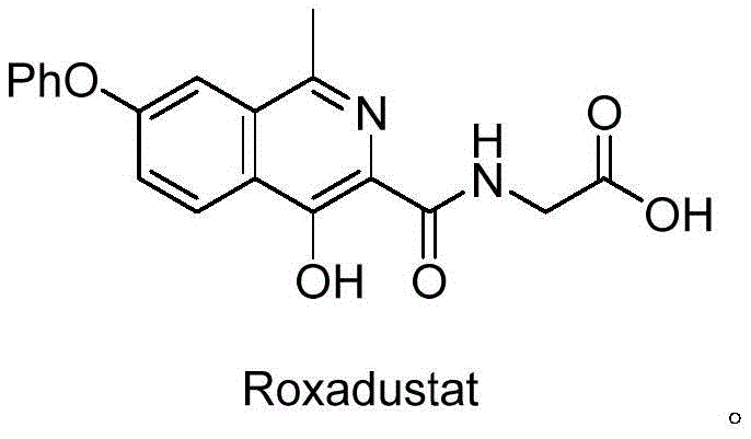 Chemical structure of Roxadustat showing the isoquinoline core and glycine side chain