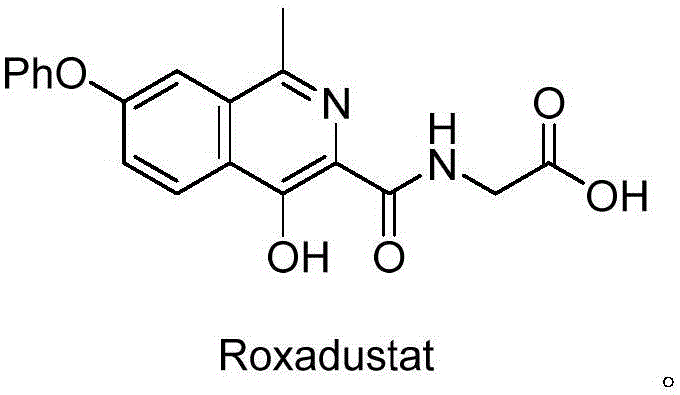 Chemical structure of Roxadustat showing the core isoquinoline scaffold