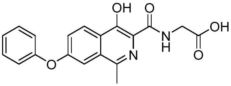 Chemical structure of Roxadustat showing the isoquinoline core and phenoxy substituent