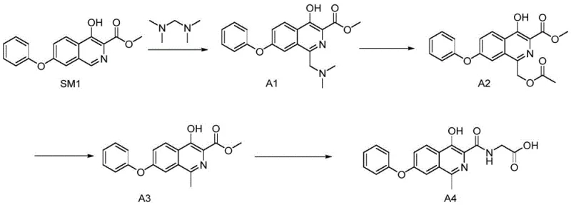 Prior art synthesis route for Roxadustat utilizing Pd-C hydrogenation