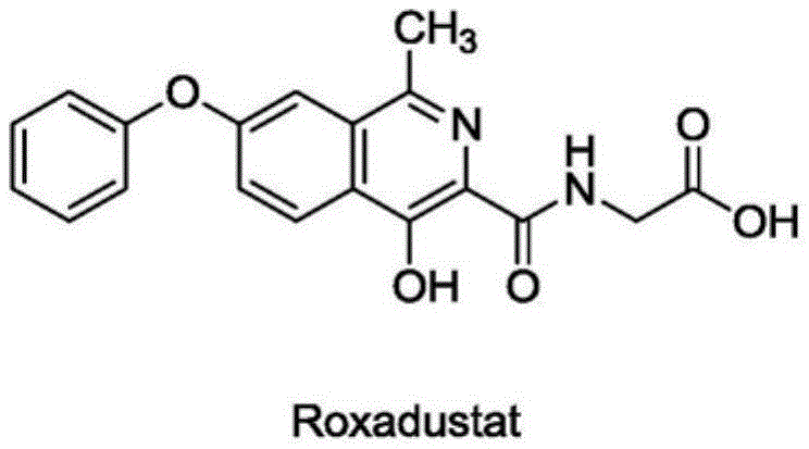 Chemical structure of Roxadustat showing the isoquinoline core and phenoxy substituent