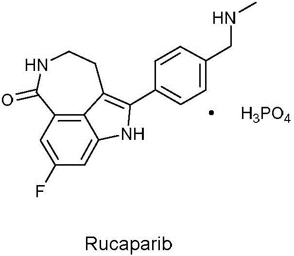 Chemical structure of Rucaparib showing the complex azepino-indole core