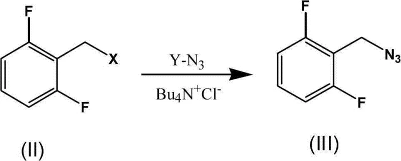 Reaction scheme for Step A showing phase-transfer azidation of 2,6-difluorobenzyl halide to form the azide intermediate