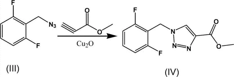 Reaction scheme for Step B demonstrating the nano-Cu2O catalyzed cycloaddition to form the triazole ester