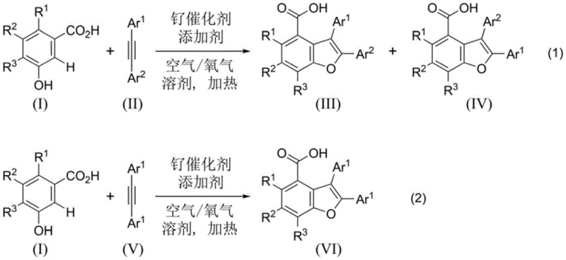 General reaction scheme for ruthenium-catalyzed synthesis of benzofuran-4-carboxylic acids