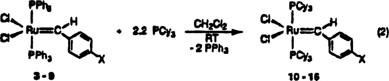 Reaction scheme showing the phosphine exchange synthesis of complex compounds 10-16