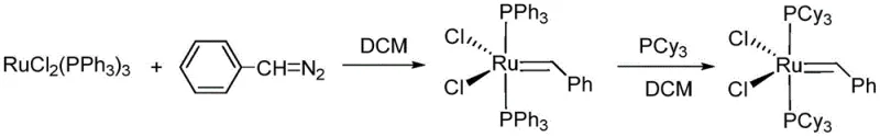 Conventional synthesis route using explosive phenyldiazomethane at cryogenic temperatures