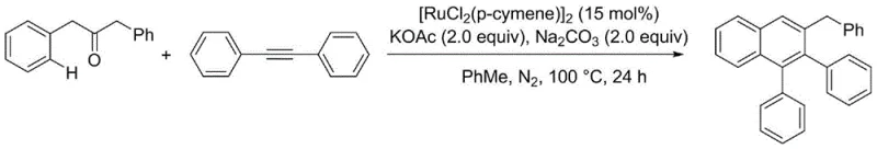 Representative reaction scheme for synthesizing 3-benzyl-1,2-diphenylnaphthalene