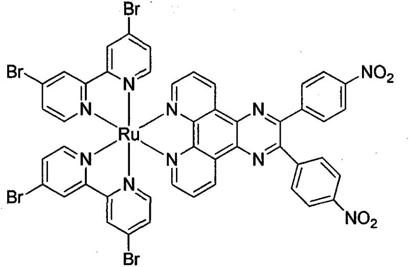 Molecular structure of the novel Ruthenium complex showing planar aromatic heterocycles and electron-withdrawing groups