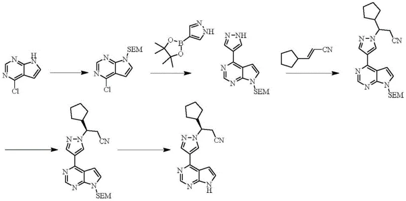 Prior art synthesis route utilizing Suzuki coupling with palladium catalyst