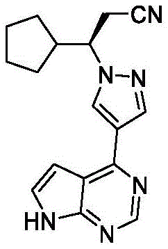 Chemical structure of Ruxolitinib showing the core pyrrolopyrazine scaffold