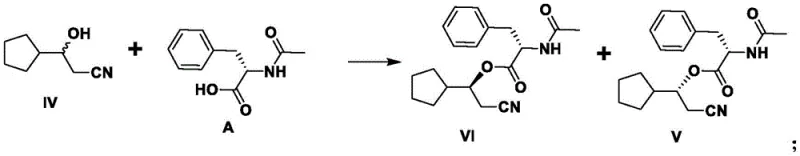 Resolution reaction mechanism showing formation of diastereomers V and VI