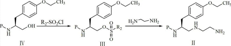 Core synthetic steps showing reduction, mesylation, and ethylenediamine substitution