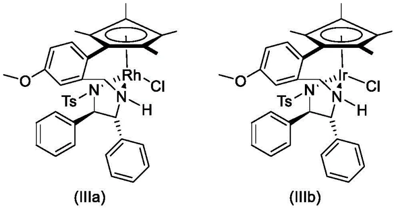 Specific structures of the Rhodium (IIIa) and Iridium (IIIb) chiral catalysts