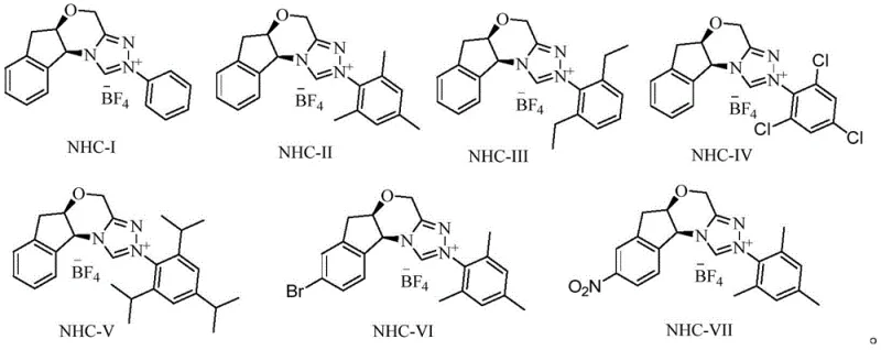 Library of N-Heterocyclic Carbene (NHC) catalysts showing structural variations