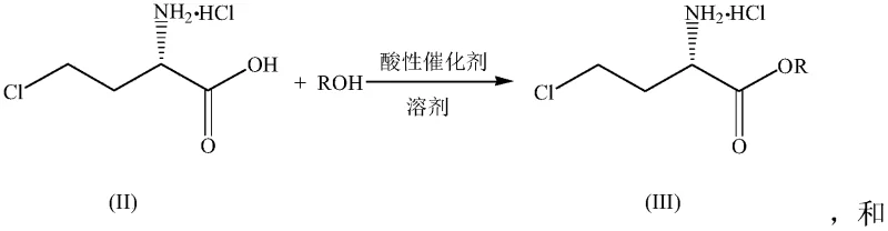 Esterification reaction scheme converting (S)-4-chloro-2-aminobutyric acid hydrochloride to its ethyl ester derivative using ethanol and acid catalyst