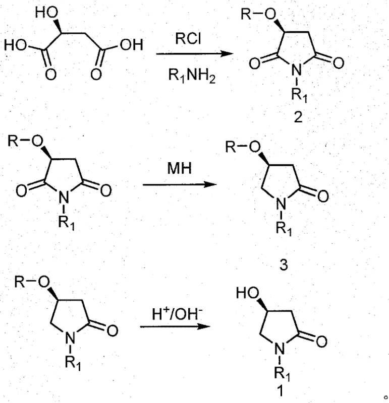 Complete reaction scheme showing the conversion of L-Malic acid to (S)-4-hydroxypyrrolidone derivatives