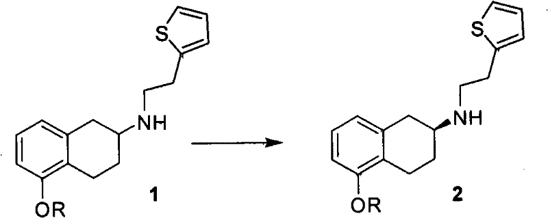 Reaction scheme showing the chiral resolution of racemic Compound 1 into S-configuration Compound 2 using L-(+)-tartaric acid