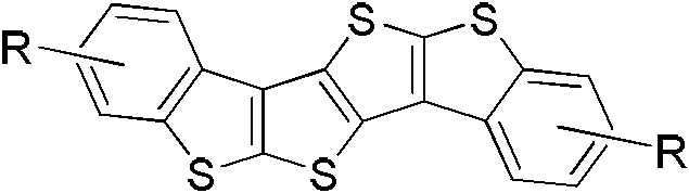 Final chemical structure of S-DBTTA quaterthiophene derivative (Formula I) showing the rigid fused ring system