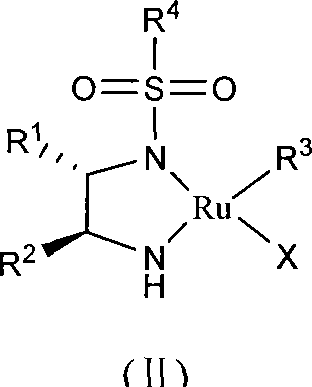 General structure of the chiral monosulfonamide-ruthenium catalyst (II) used for asymmetric transfer hydrogenation