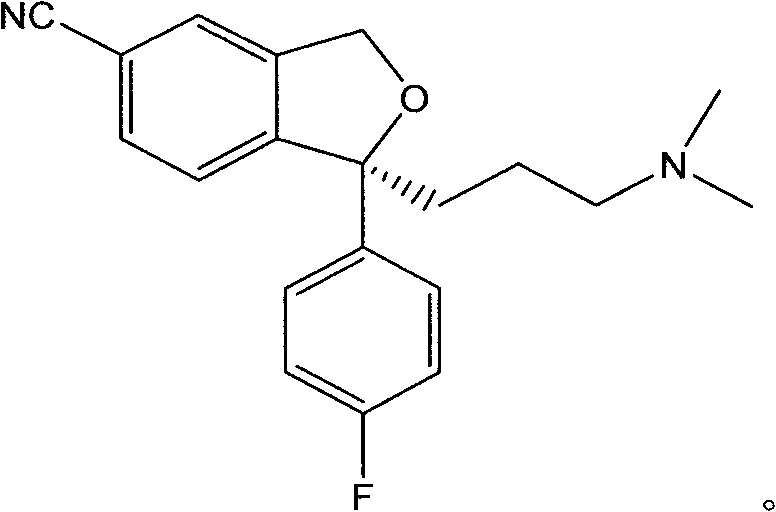 Chemical structure of S-Escitalopram (Formula I) showing the final phthalan ring system