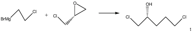 Grignard reaction of (S)-epichlorohydrin with 2-chloroethyl magnesium bromide to form (S)-1,5-dichloro-2-pentanol
