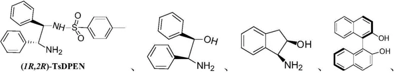 Chemical structures of chiral ligands including TsDPEN used in the asymmetric catalysis