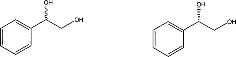 Chemical structures of racemic (R,S)-Phenylethylene Glycol and optically pure (S)-Phenylethylene Glycol showing the chiral center