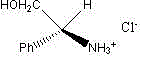 Chemical structure of (S)-phenylglycinol hydrochloride showing the chiral center and ammonium salt formation