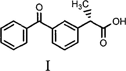 Chemical structure of S-(+)-2-(3-benzoyl)-phenylpropionic acid (Formula I)