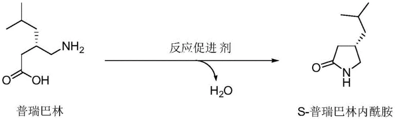 Reaction scheme showing the conversion of Pregabalin to S-Pregabalin Lactam using a reaction promoter and water removal