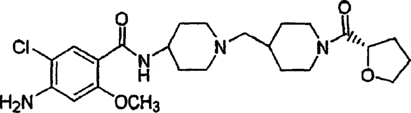 Chemical structure of the target (S)-benzamide compound showing the chiral tetrahydrofuran ring and bis-piperidine scaffold