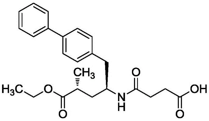 Chemical structure of Sacubitril (LCZ696) showing the key chiral intermediate fragment