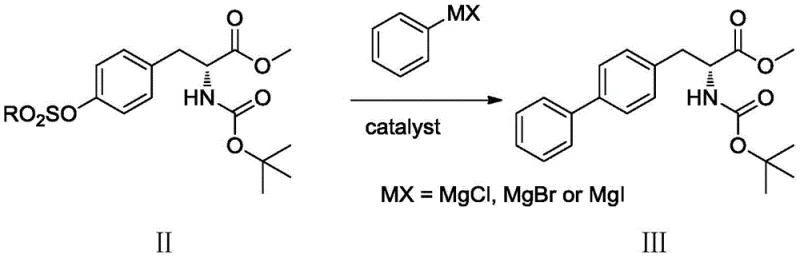 Nickel-catalyzed coupling reaction step converting sulfonate intermediate to biphenyl structure