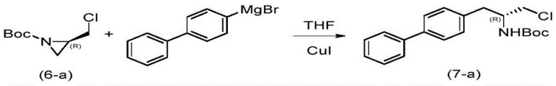 Copper-catalyzed coupling of aziridine with biphenyl Grignard reagent to form the key biphenyl intermediate
